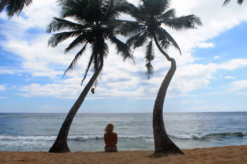 пальмы девушка море