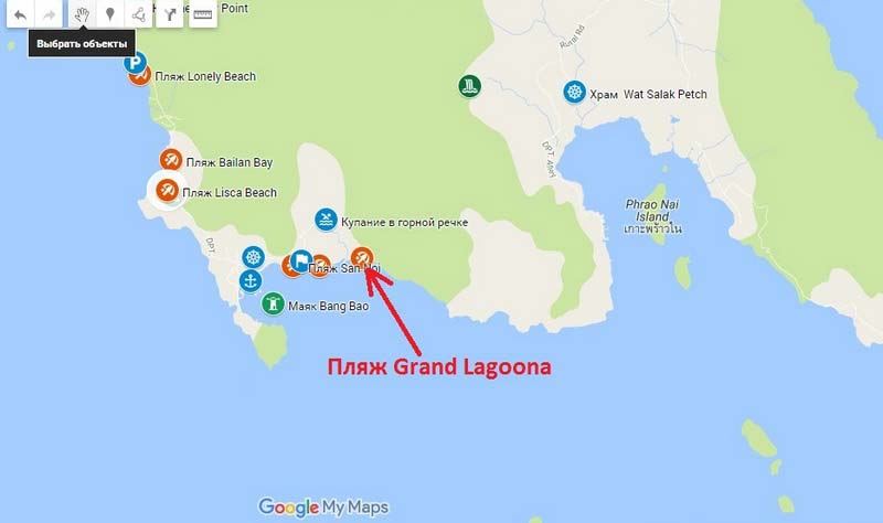 Пляж-Grand-Lagoona на карте