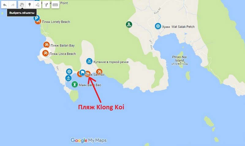 Пляж-Klong-Koi на карте