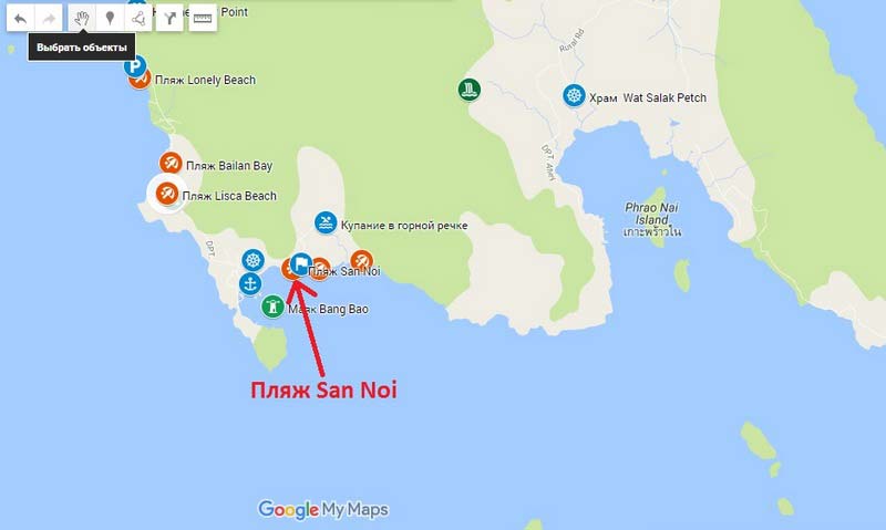 Пляж-San-Noi на карте